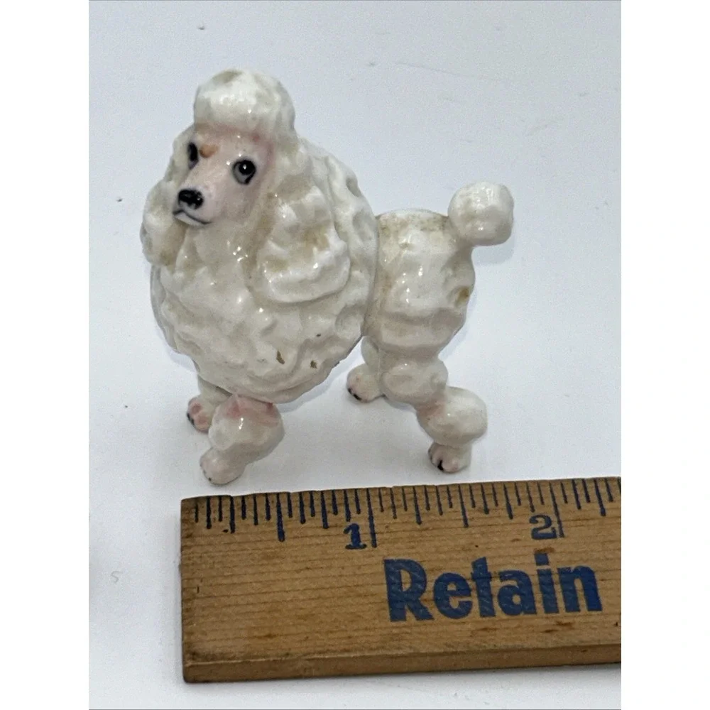 Vintage Bone China Shiken White with Pink Face Poodle Family of 2 Figurines